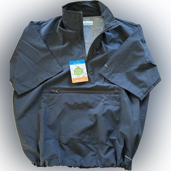 Columbia 1/2 Zip Pullover Windbreaker Short Sleeve Black Jacket Size Medium - Picture 1 of 9